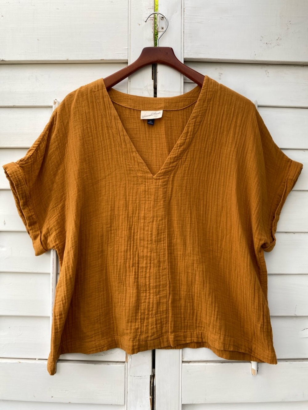 Universal Thread Mustard Orange 100% Cotton V-Neck Boxy Tunic